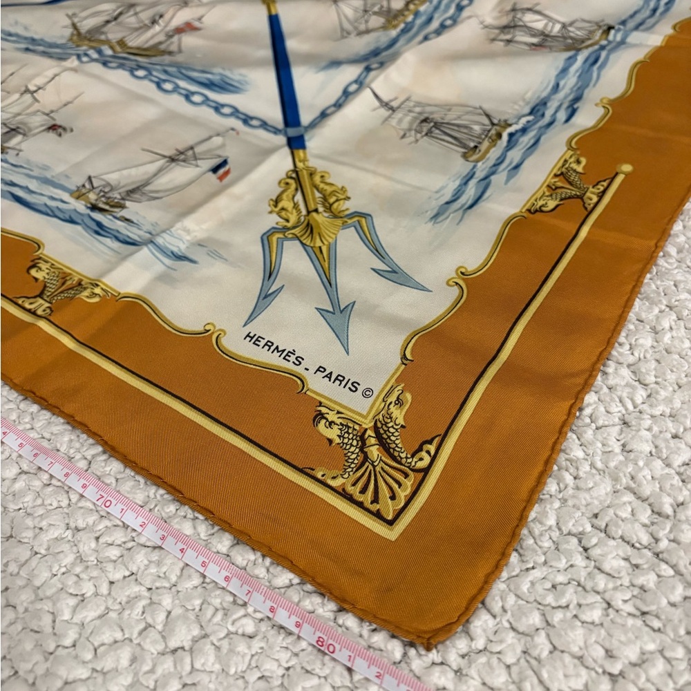 Hermes Nautical Print Scarf in Blue and Gold 🔱 - Picture 4 of 6